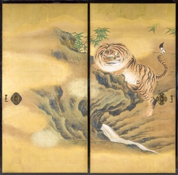 陶彩画 絵画 虎と竹 トラ 日本レトロ 陶彩画 絵画 虎と竹 トラ 日本