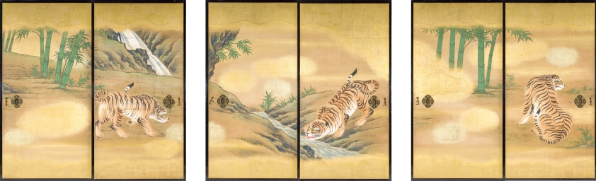 木製 饅頭 根付 「竹林に虎の図」 狩野芳崖 竹林猛虎図 - 日本の動物画‐いきもののかたち‐ 江戸期の花鳥